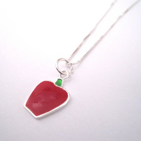 Sterling Silver Red Apple Handmade Necklace - Picture 3 of 3